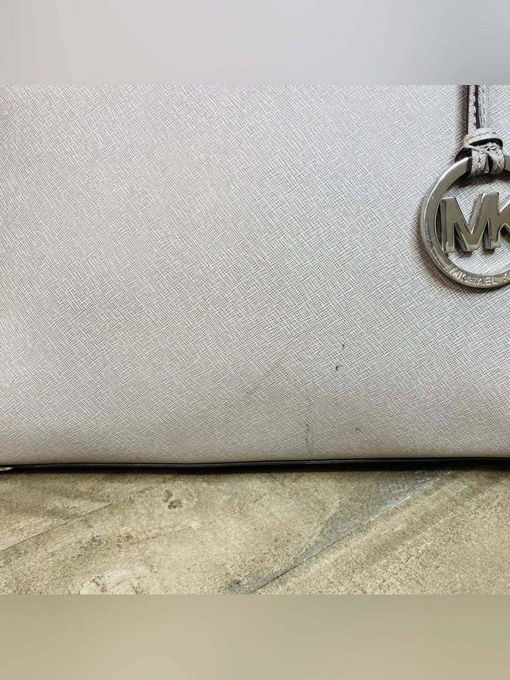 Michael Kors Sutton Medium Saffiano Leather Satchel Bag Gray Silver Hardware